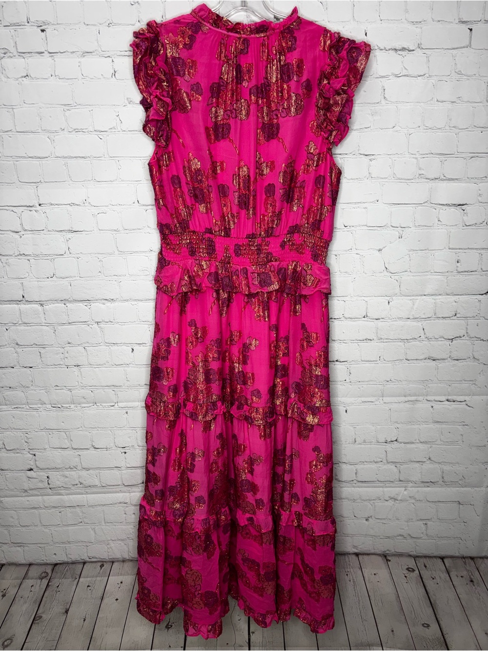 Shoshanna Maren Metallic Floral Maxi Dress Fuchsia Gold - Picture 4 of 6